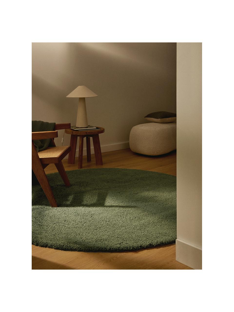 Tapis rond épais et moelleux Leighton, Vert foncé, Ø 150 cm (taille M)