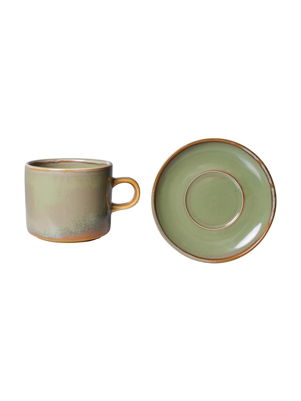 Tasses avec sous-tasses Chef, 4 pièces, Porcelaine, Tons verts, tons beiges, Ø 8 x haut. 7 cm, 220 ml