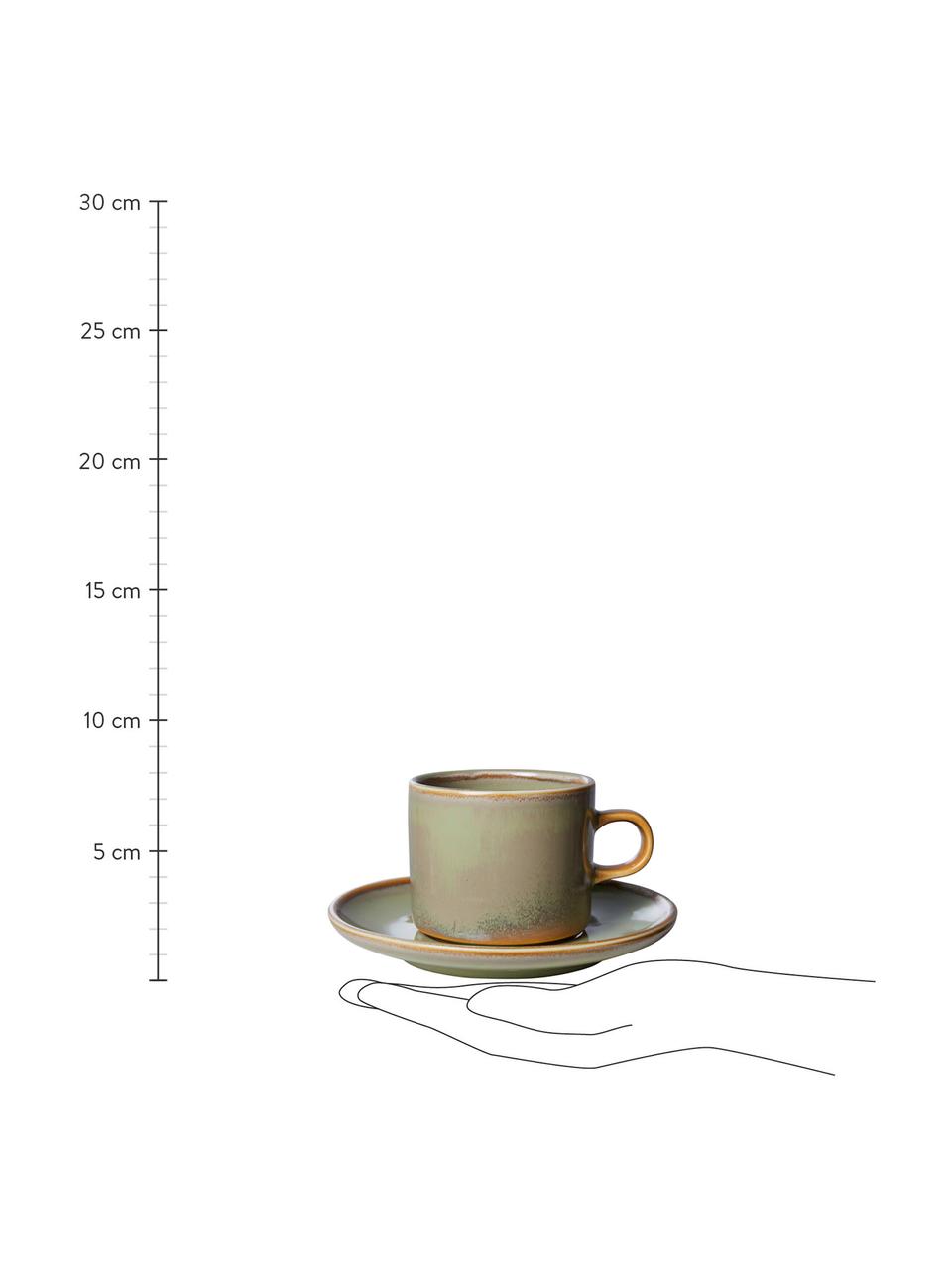Tasses avec sous-tasses Chef, 4 pièces, Porcelaine, Tons verts, tons beiges, Ø 8 x haut. 7 cm, 220 ml