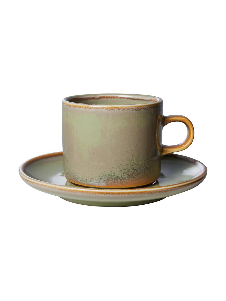 Tasses avec sous-tasses Chef, 4 pièces, Porcelaine, Tons verts, tons beiges, Ø 8 x haut. 7 cm, 220 ml