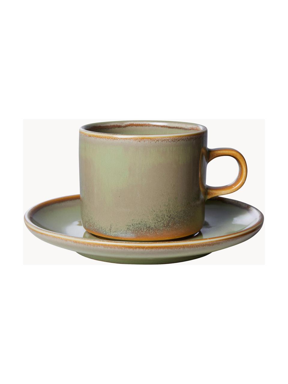 Tasses avec sous-tasses Chef, 4 pièces, Porcelaine, Tons verts, tons beiges, Ø 8 x haut. 7 cm, 220 ml