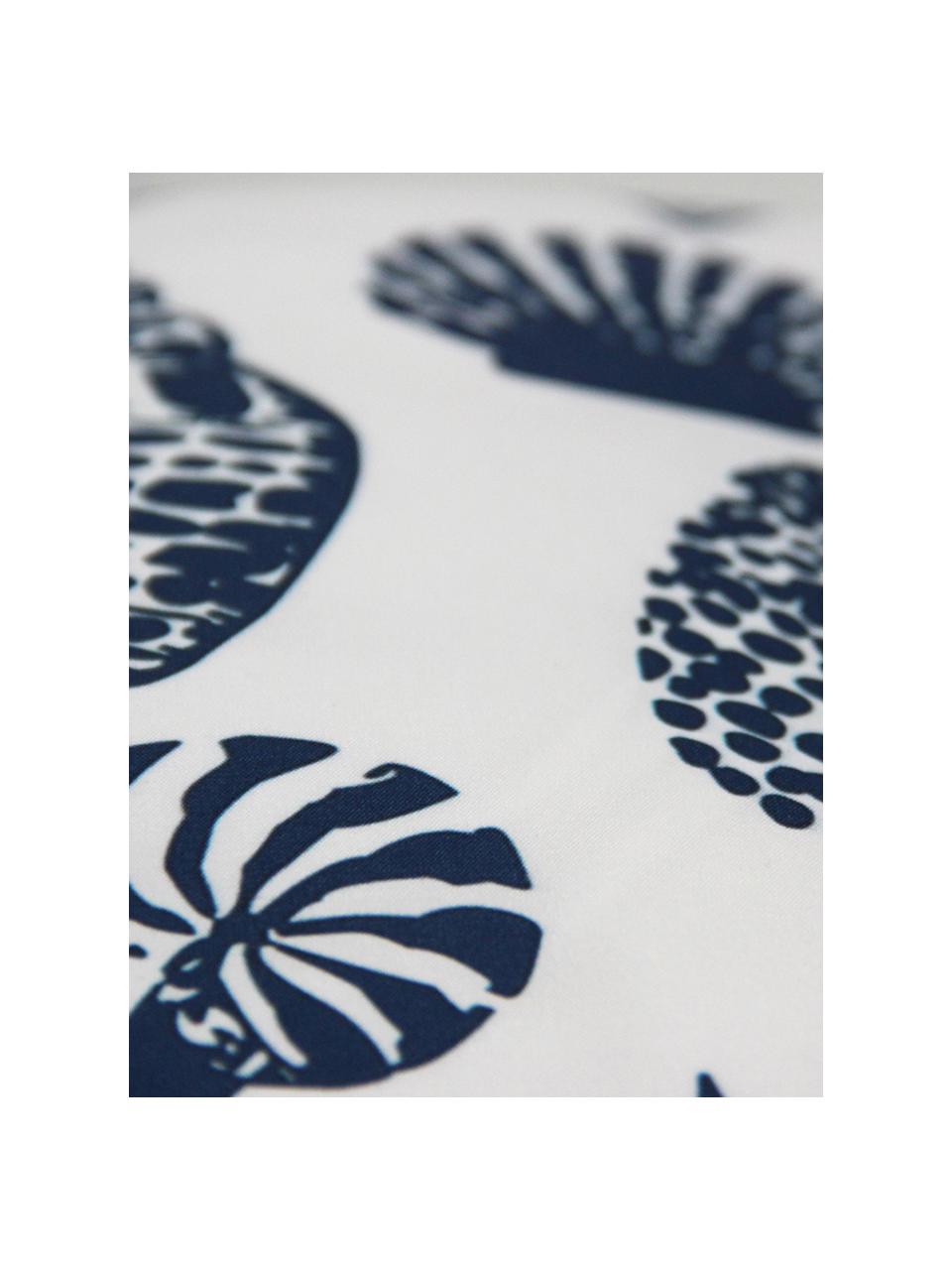 Kussenhoes Aga met schelpmotief, Polyester, Wit, blauw, 40 x 40 cm