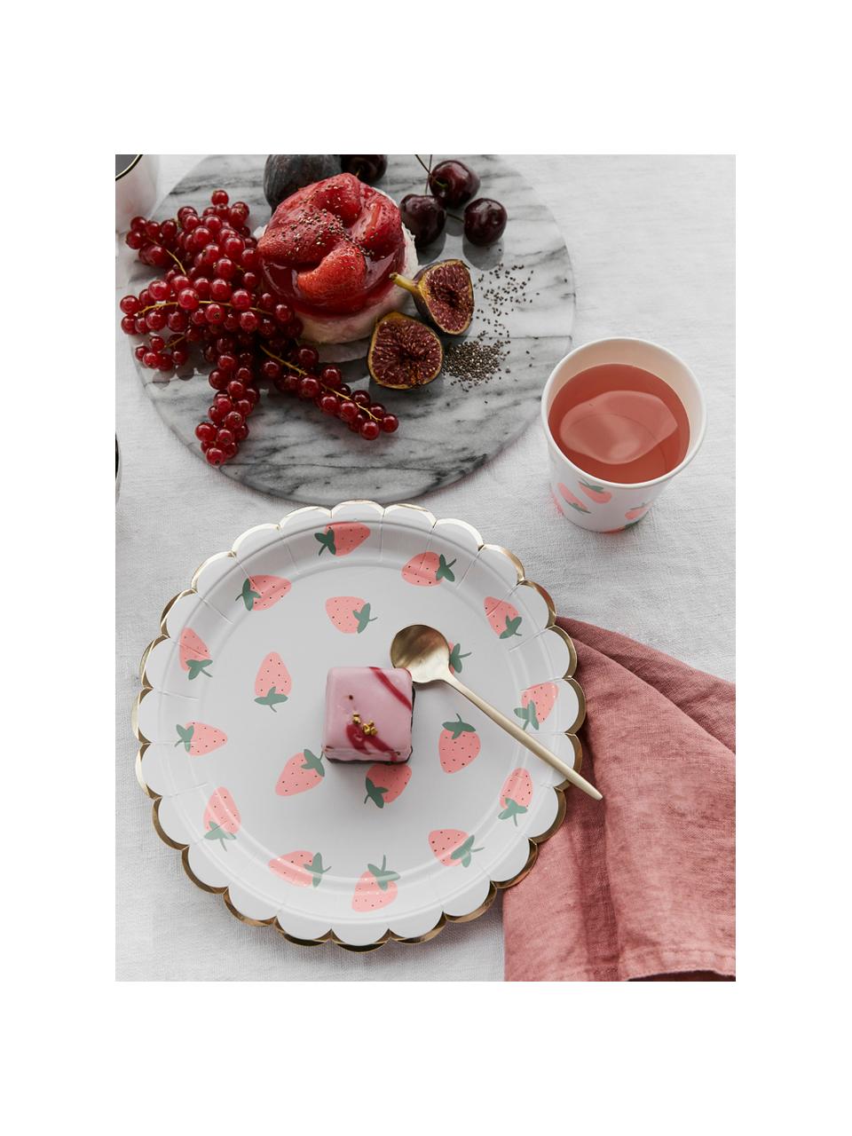 Assiettes en papier Strawberry, 8 pièces, Blanc, rose, vert