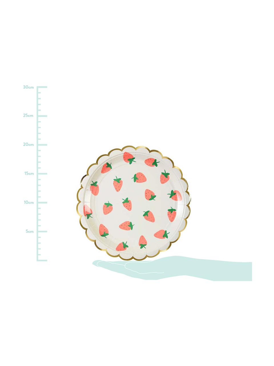 Piatto di carta Strawberry, 8 pz., Carta, sventato, Bianco, rosa, verde, Ø 20 x Alt. 1 cm
