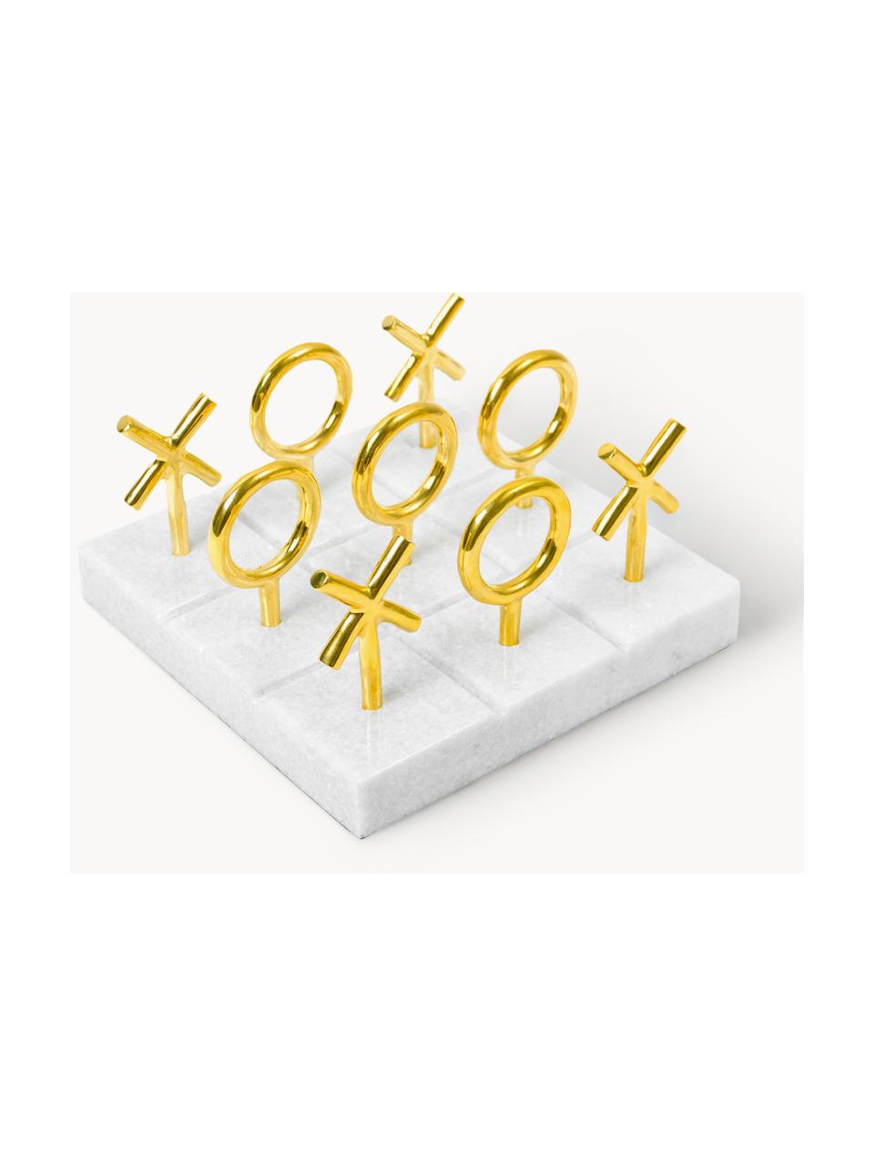 Mramorová desková hra Tic Tac Toe, Zlatá, bílá, mramorovaná, Š 18 cm, V 10 cm