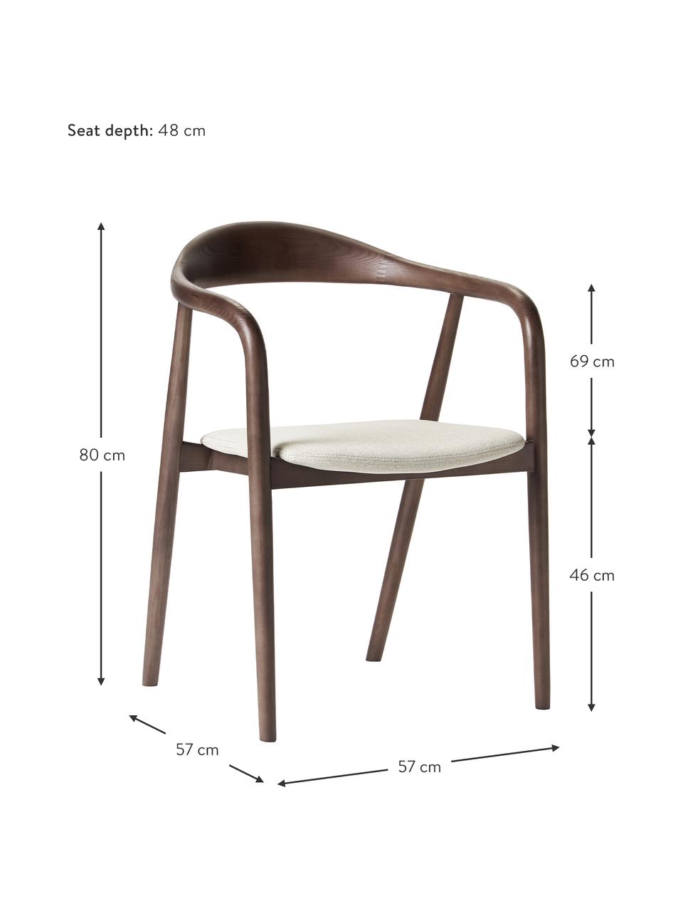 Drevená stolička s opierkami s vankúšom na sedenie Angelina, Krémovobiela, tmavé jaseňové drevo, Š 57 x V 80 cm
