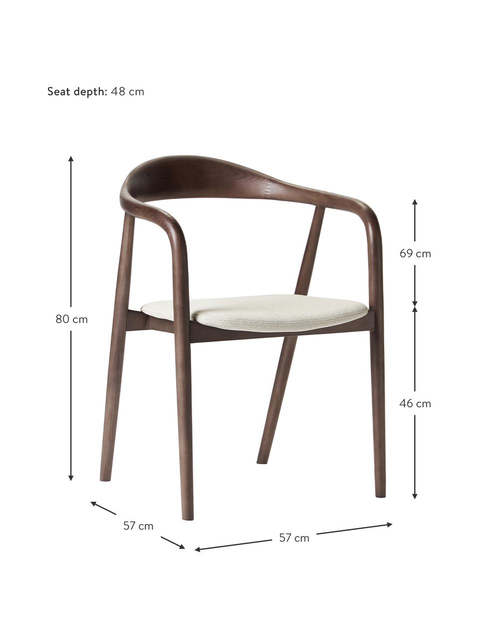 Dřevěná židle s područkami a čalouněným sedákem Angelina, Dýha z ořechového dřeva, čalounění sedadel: béžová, Š 57 cm, V 80 cm