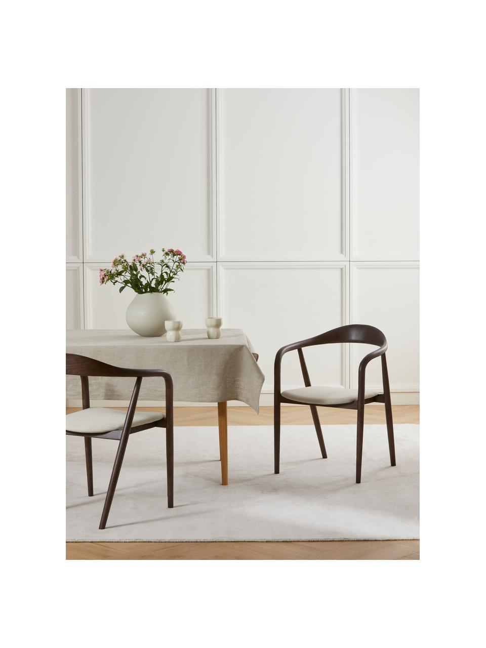 Drevená stolička s opierkami s vankúšom na sedenie Angelina, Krémovobiela, tmavé jaseňové drevo, Š 57 x V 80 cm