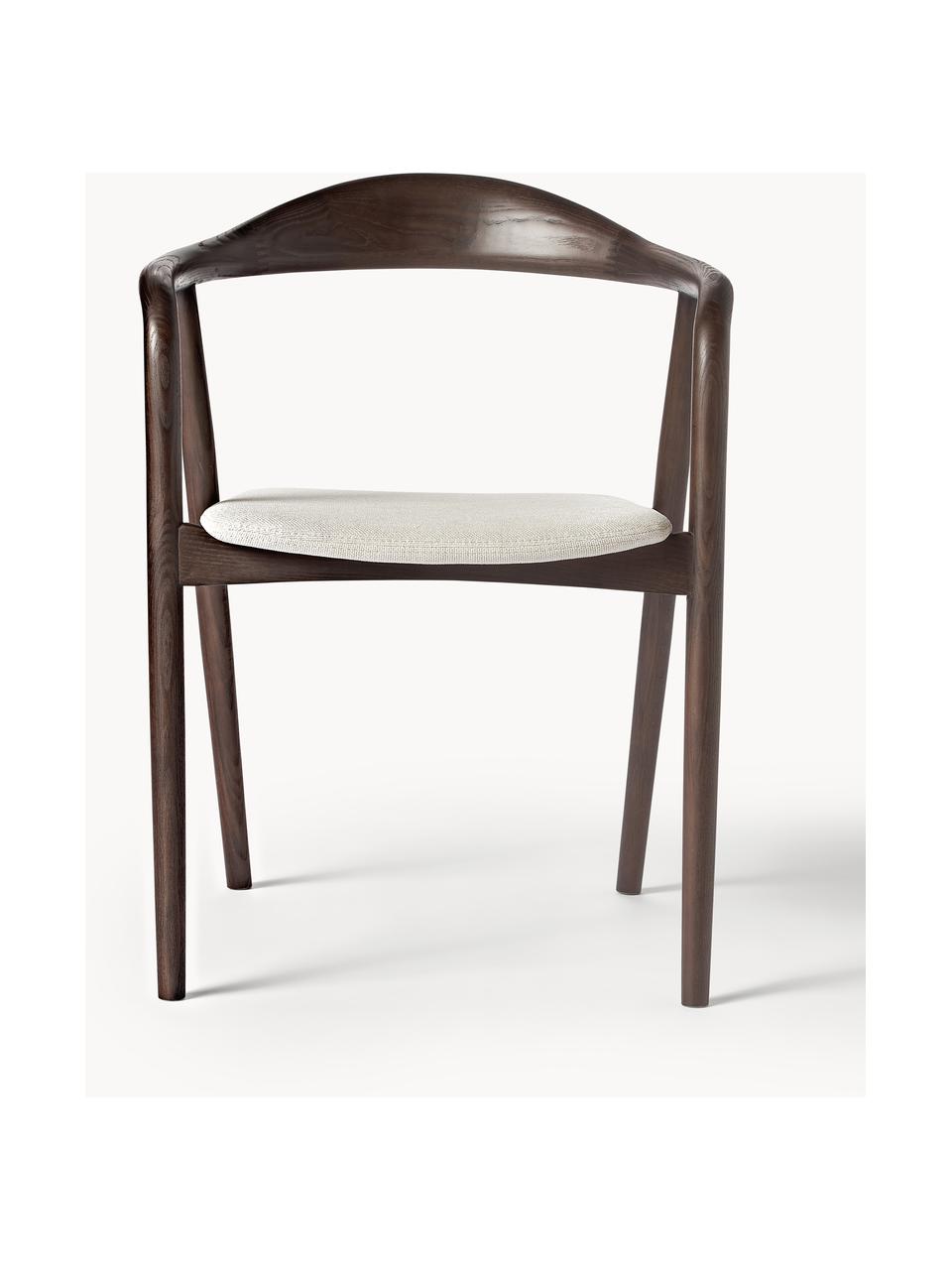 Chaise en bois avec coussin d'assise Angelina, Tissu blanc crème, bois de frêne foncé, larg. 57 x haut. 80 cm