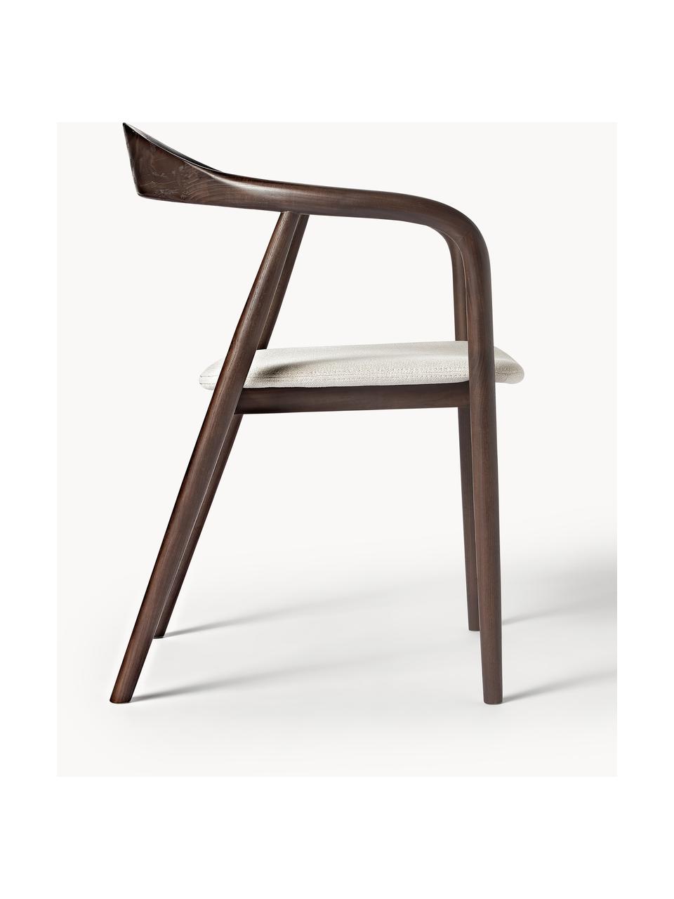 Chaise en bois avec coussin d'assise Angelina, Tissu blanc crème, bois de frêne foncé, larg. 57 x haut. 80 cm