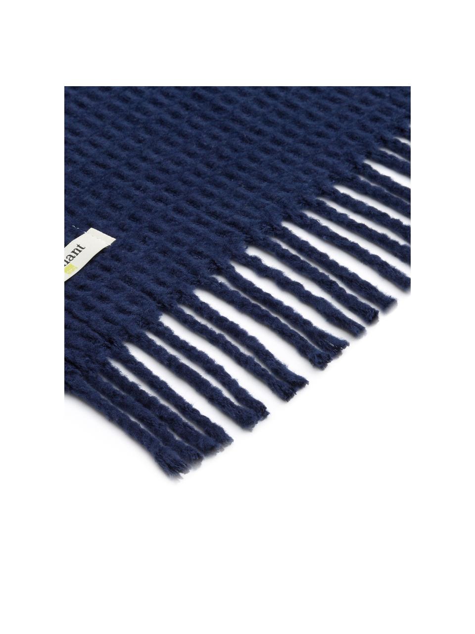 Plaid a nido d'ape blu scuro Sara, 50% cotone, 50% acrilico, Blu scuro, Larg. 140 x  Lung.180 cm