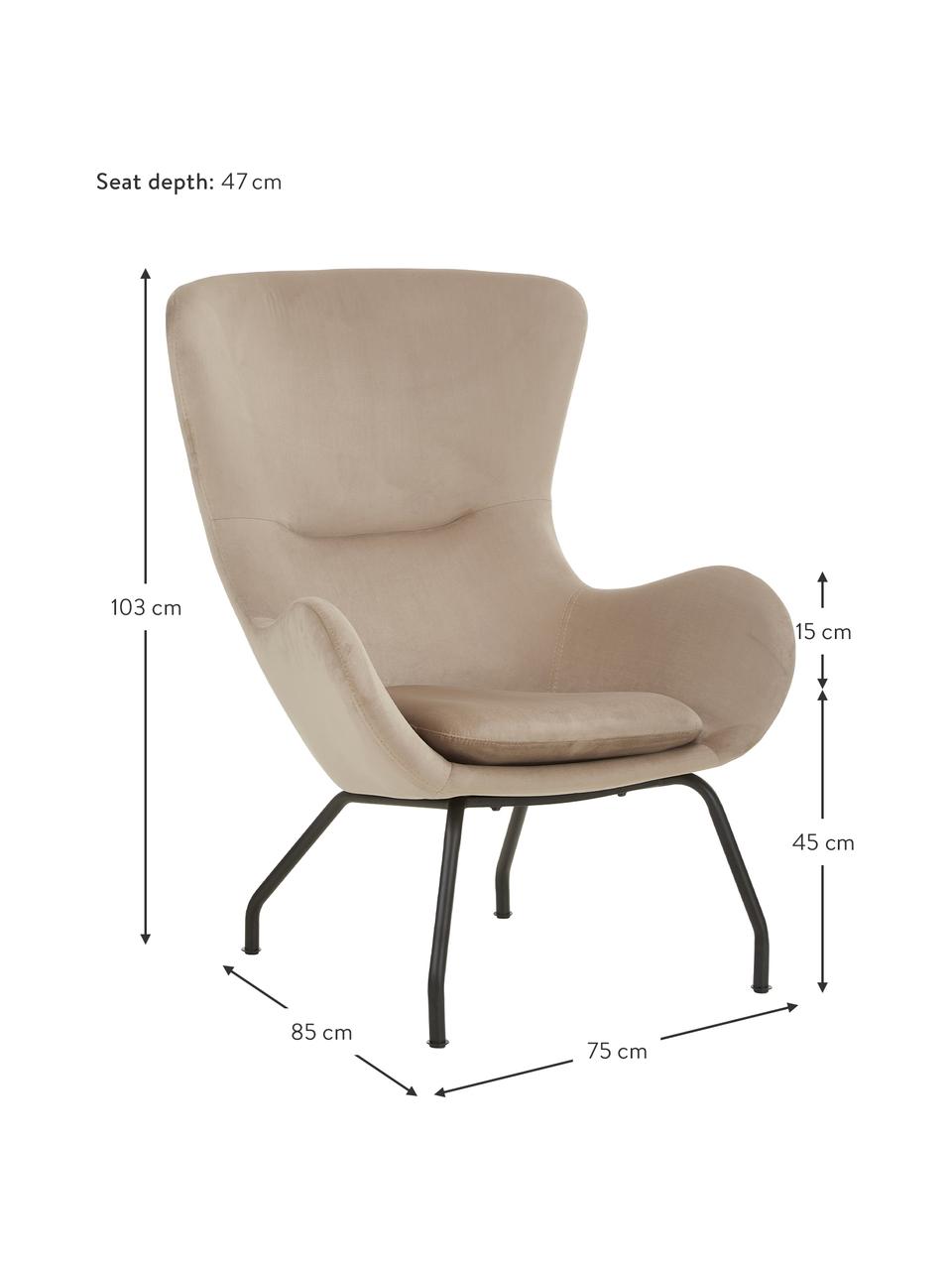 Fauteuil à oreilles velours Wing, Velours beige, larg. 75 x prof. 85 cm