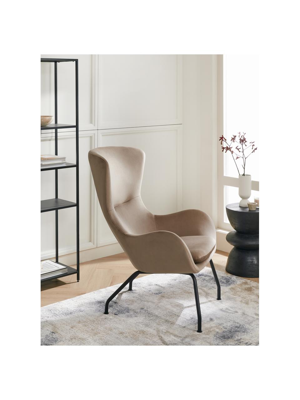 Fauteuil à oreilles velours Wing, Velours beige, larg. 75 x prof. 85 cm