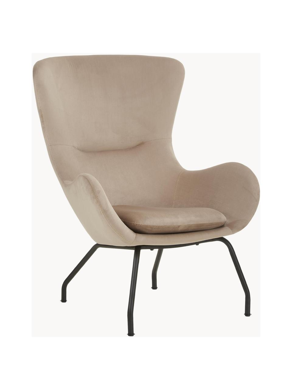 Fauteuil à oreilles en velours avec pieds en métal Wing, Velours beige, larg. 75 x prof. 85 cm