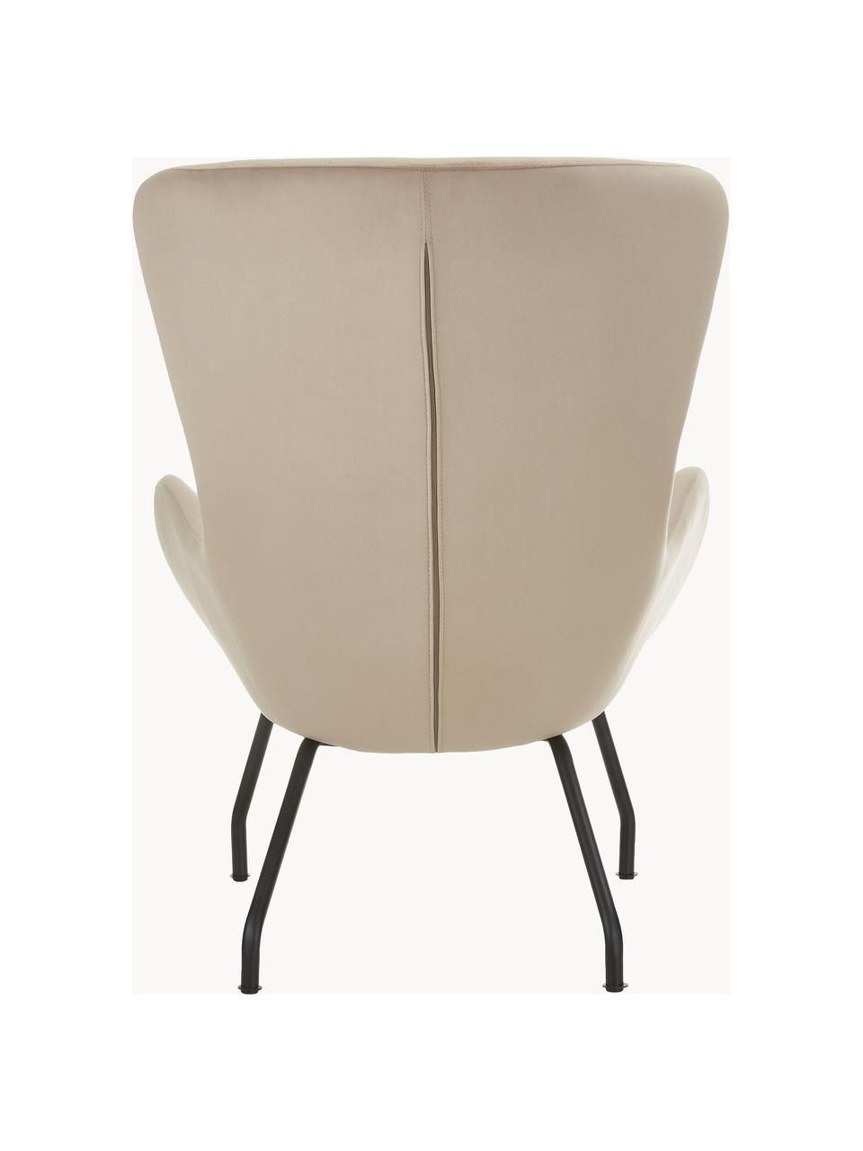 Fauteuil à oreilles en velours avec pieds en métal Wing, Velours beige, larg. 75 x prof. 85 cm