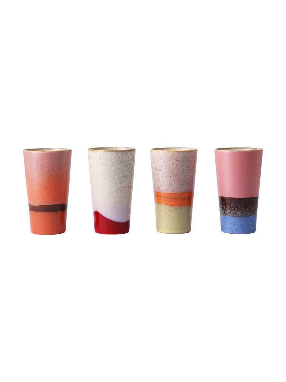 Set de tazas artesanales 70's 4 uds., estilo retro, Gres, Multicolor, Ø 8 x Al 13 cm