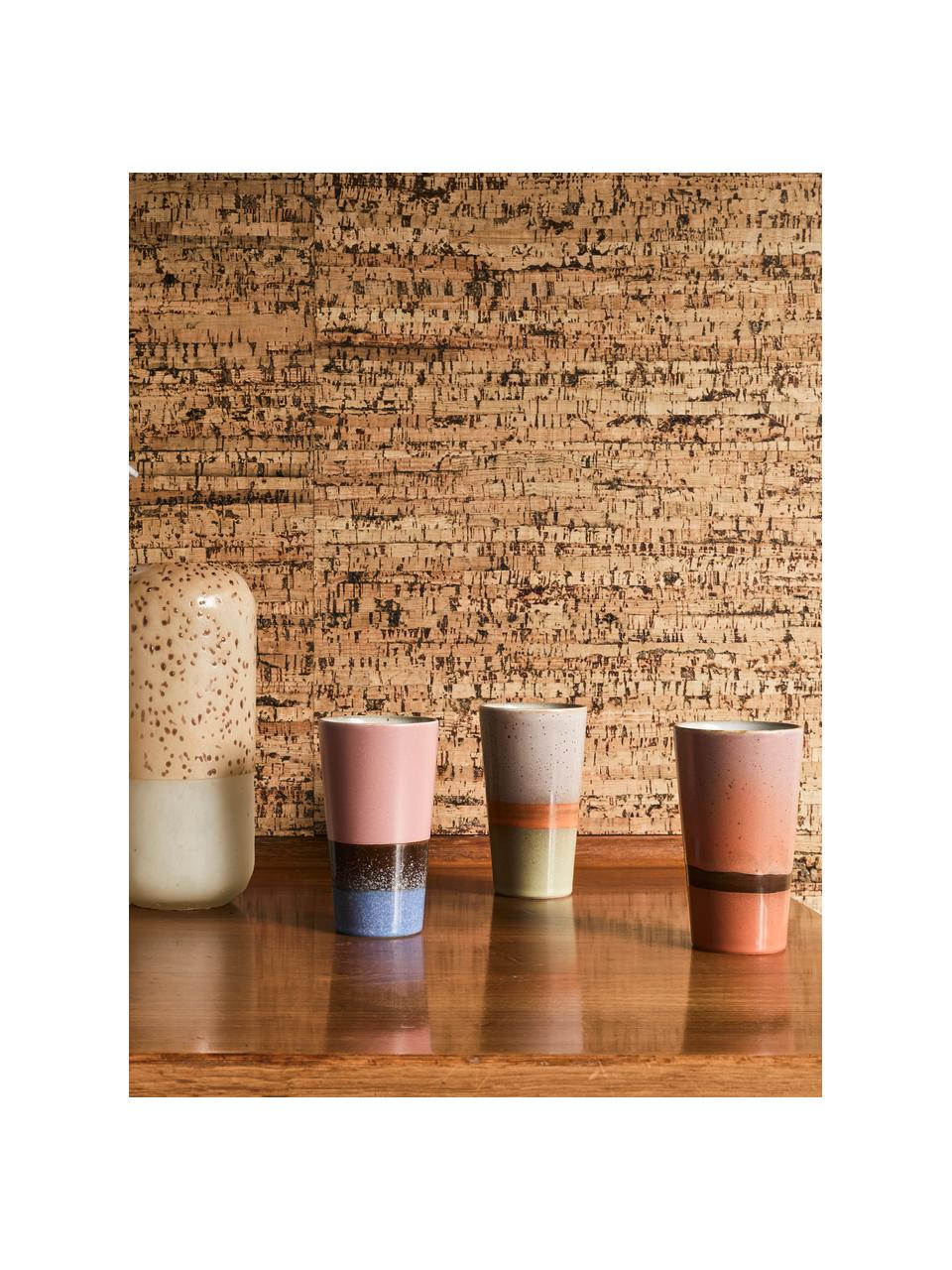 Ručně vyrobená sada pohárků v retro stylu 70's, 4 díly, Keramika, Více barev, Ø 8 cm, V 13 cm