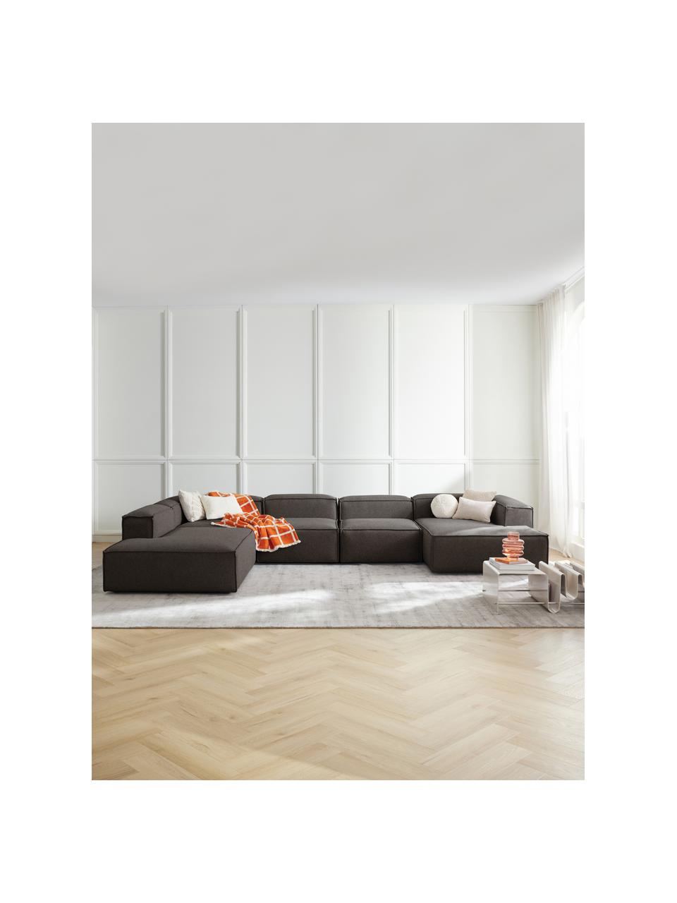 Canapé lounge modulable Lennon, Tissu anthracite, larg. 418 x prof. 68 cm, méridienne à gauche