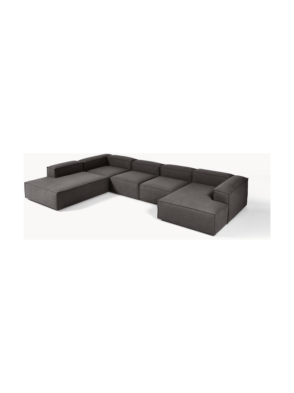 Canapé lounge modulable Lennon, Tissu anthracite, larg. 418 x prof. 269 cm, méridienne à gauche