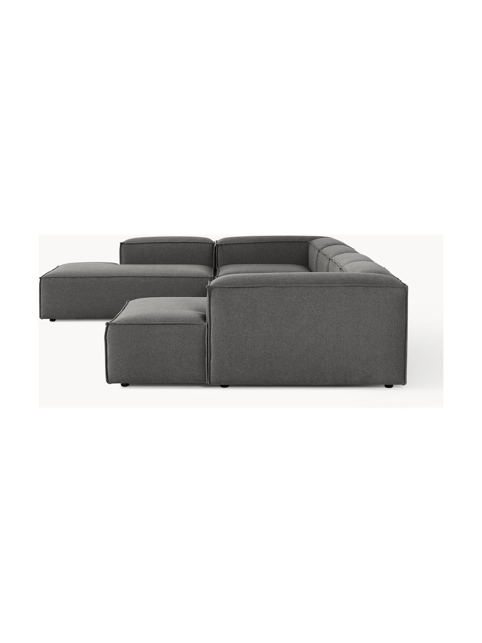 Canapé lounge modulable Lennon, Tissu anthracite, larg. 418 x prof. 269 cm, méridienne à gauche