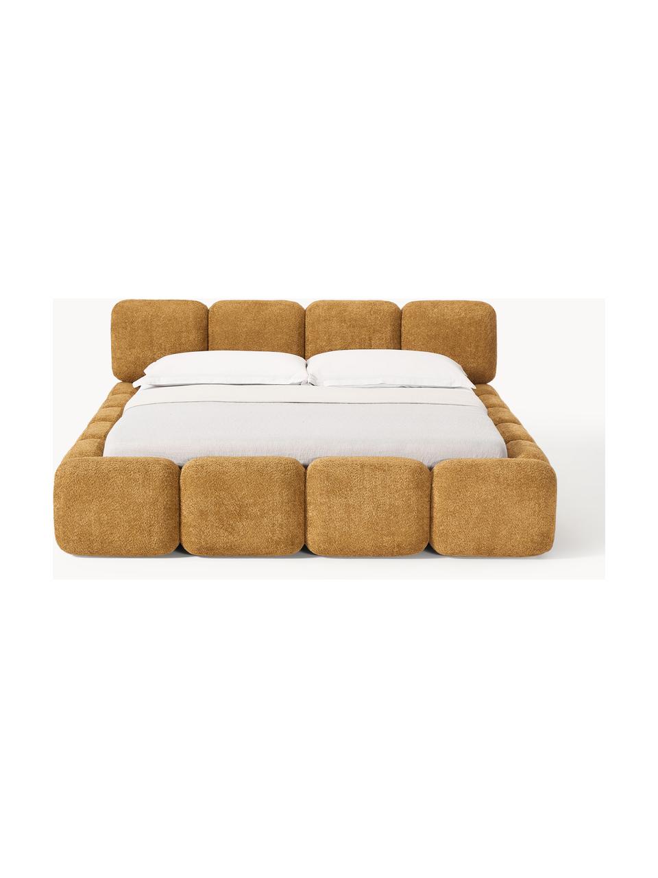 Letto imbottito in teddy-bouclé con vano contenitore Tayla, Rivestimento: teddy-bouclé (100% polies, Piedini: legno di betulla Questo p, Teddy-bouclé ocra, Larg. 140 x Lung. 200