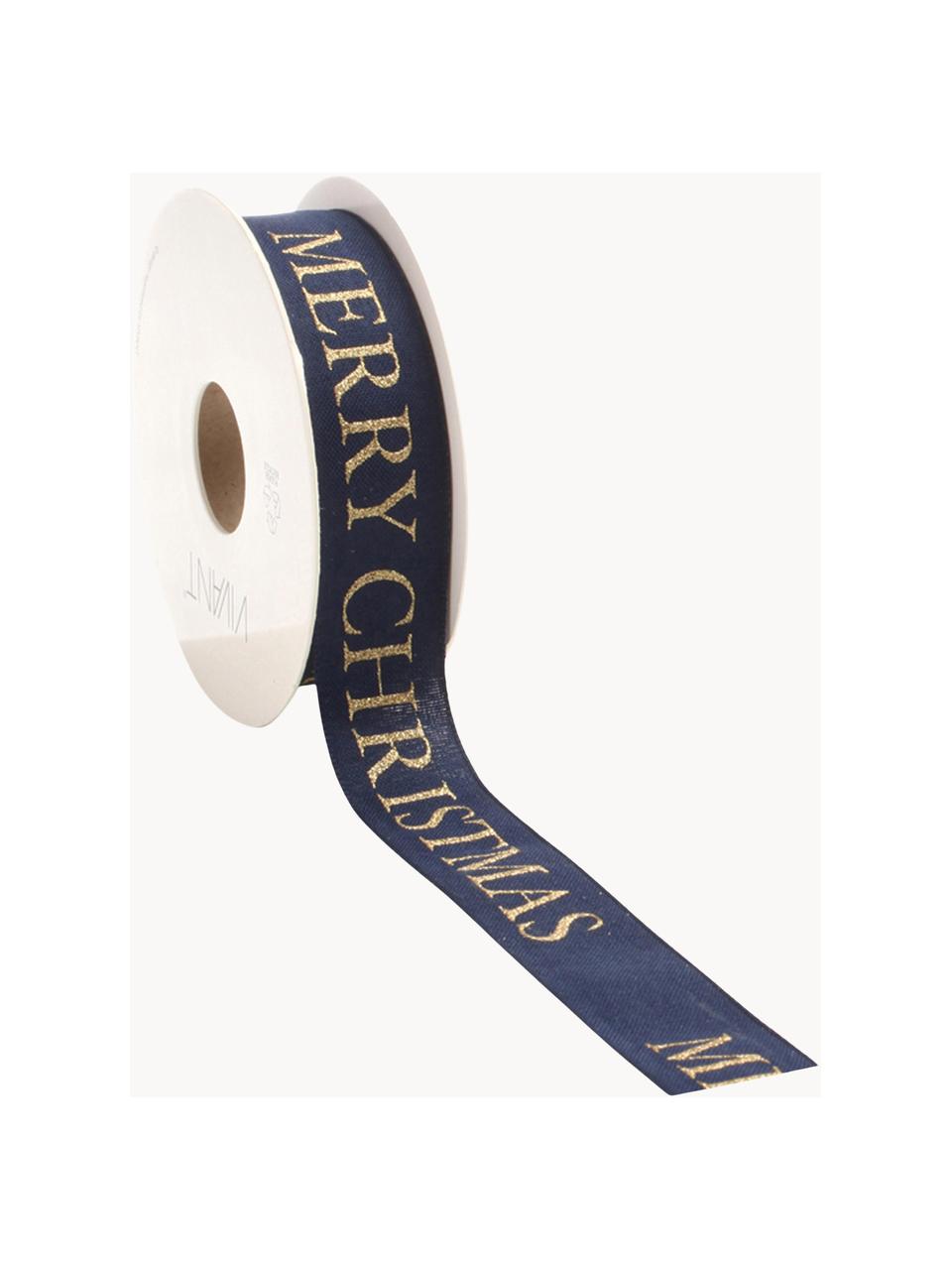 Geschenkband Textire mit Aufschrift, Polyester, Dunkelblau, Goldfarben, B 3 x L 1500 cm