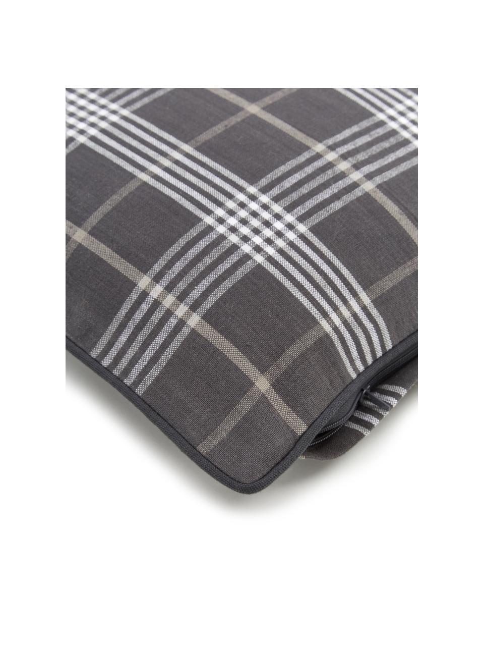 Geruite kussenhoes Stirling met bies, 100% katoen, Crèmewit, grijs, donkergrijs, B 45 x L 45 cm