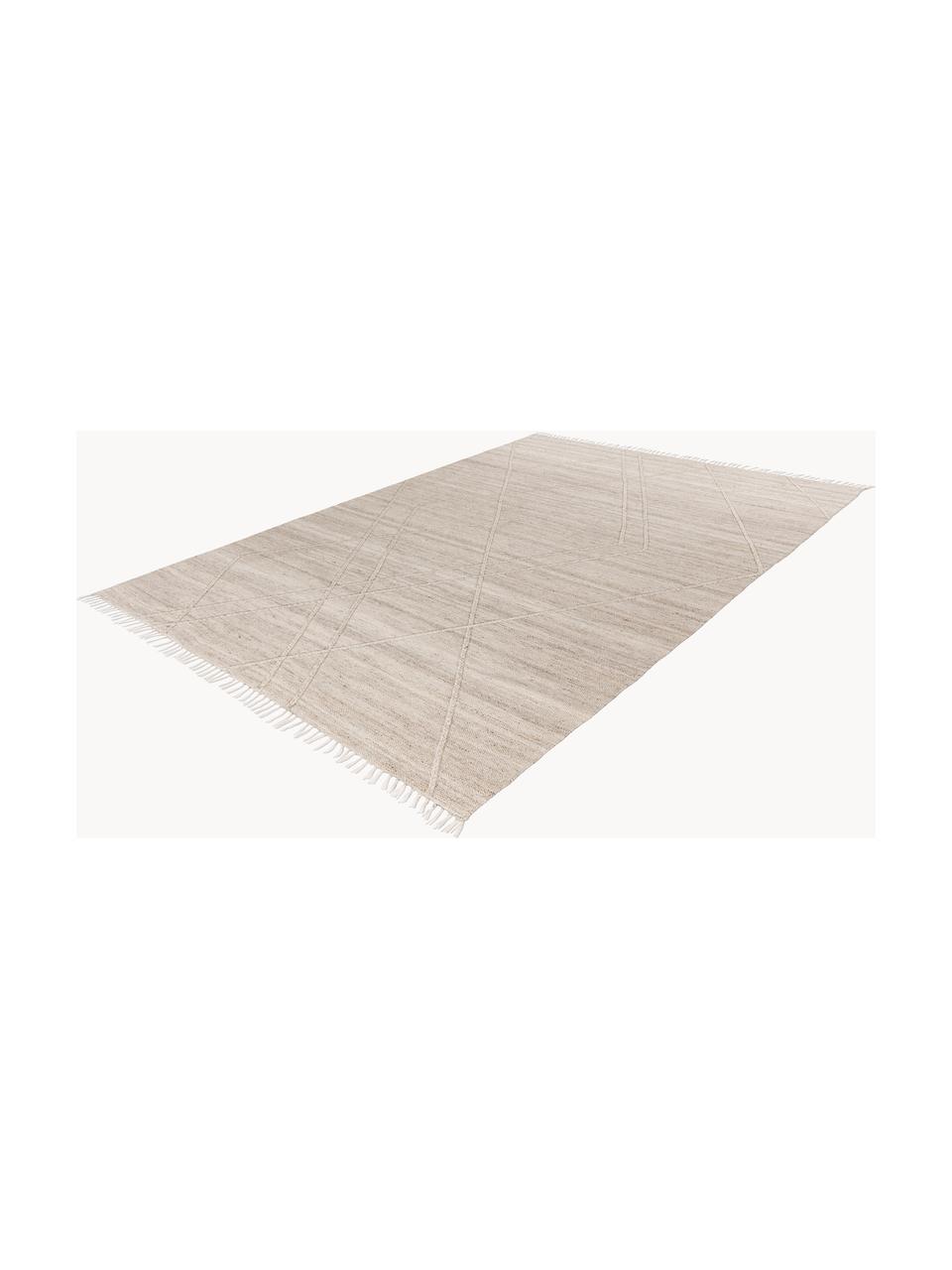 Handgeweven In- & outdoor vloerkleed Dakar met franjes en hoog-laag effect, 100% polyethyleen, Lichtbeige, B 80 x L 150 cm (maat XS)