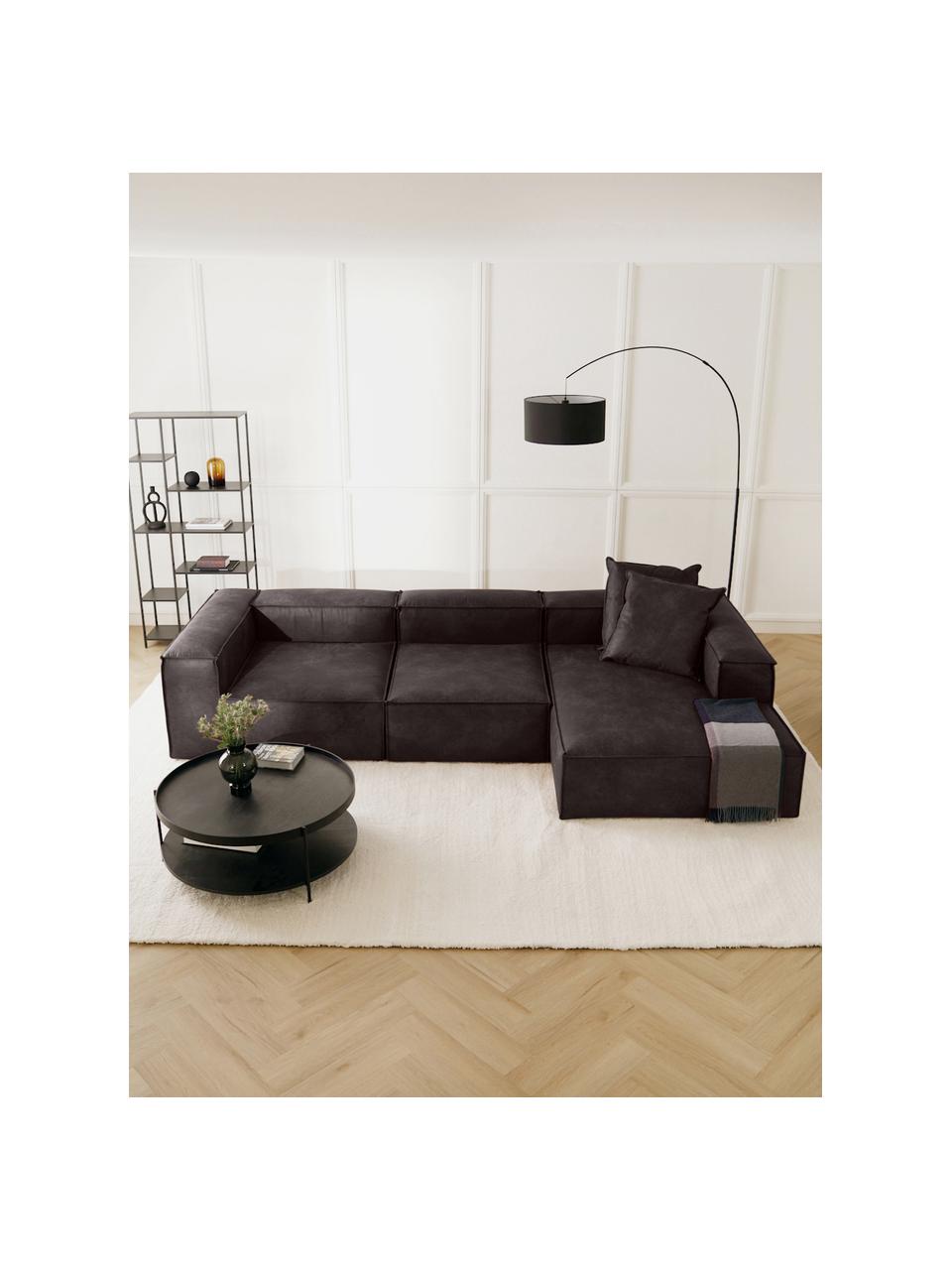 Modulaire hoekbank Lennon van gerecycled leer, Bekleding: gerecycled leer (70% leer, Frame: massief hout, multiplex, Poten: kunststof Dit product is , Leer taupe, B 327 x D 180 cm, hoekdeel links