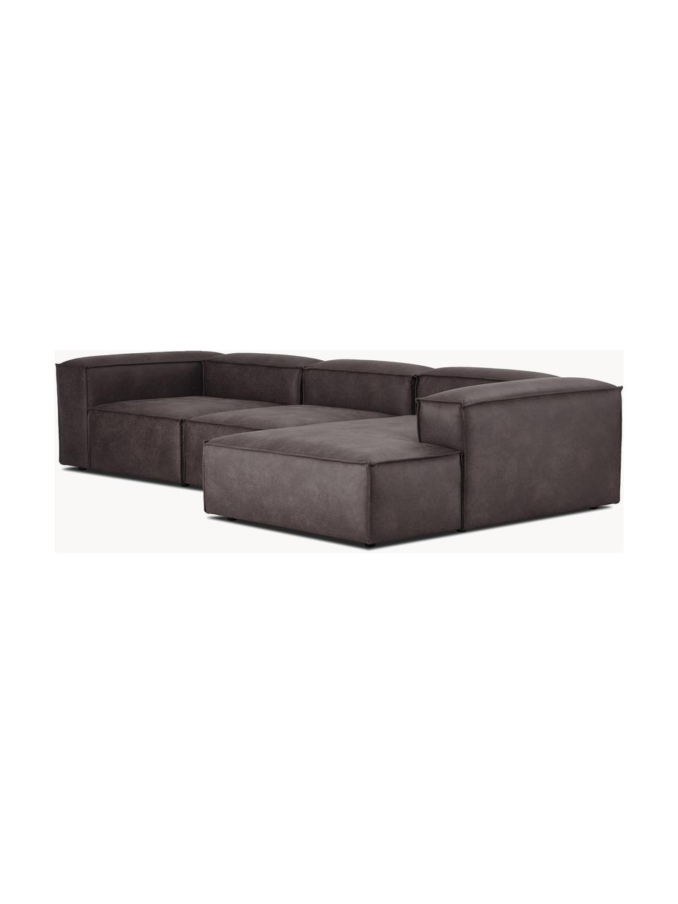 Modulaire hoekbank Lennon van gerecycled leer, Bekleding: gerecycled leer (70% leer, Frame: massief hout, multiplex, Poten: kunststof Dit product is , Leer taupe, B 327 x D 180 cm, hoekdeel links