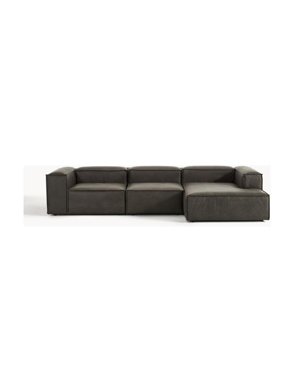 Modulaire hoekbank Lennon van gerecycled leer, Bekleding: gerecycled leer (70% leer, Frame: massief hout, multiplex, Poten: kunststof Dit product is , Leer taupe, B 327 x D 180 cm, hoekdeel links