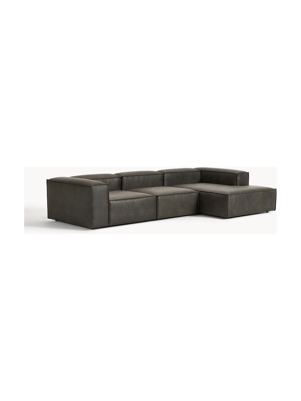 Modulaire hoekbank Lennon van gerecycled leer, Bekleding: gerecycled leer (70% leer, Frame: massief hout, multiplex, Poten: kunststof Dit product is , Leer taupe, B 327 x D 180 cm, hoekdeel rechts