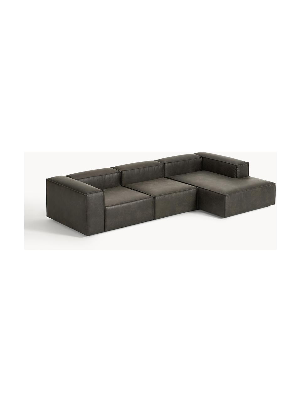 Modulaire hoekbank Lennon van gerecycled leer, Bekleding: gerecycled leer (70% leer, Frame: massief hout, multiplex, Poten: kunststof Dit product is , Leer taupe, B 327 x D 180 cm, hoekdeel links