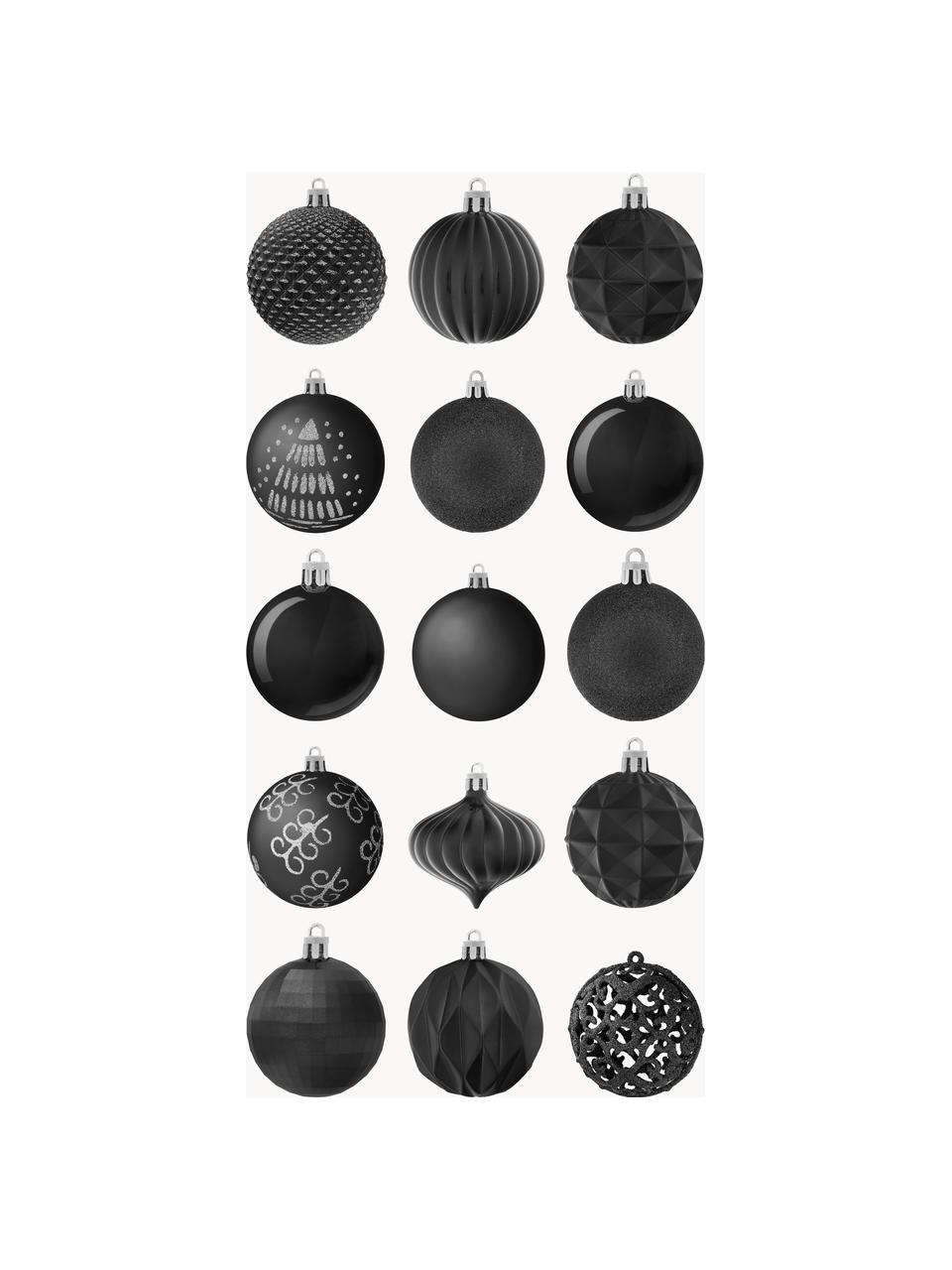 Set de bolas de Navidad irrompibles Victoria, 60 uds., Poliestireno, Negro, plata, Ø 7 cm