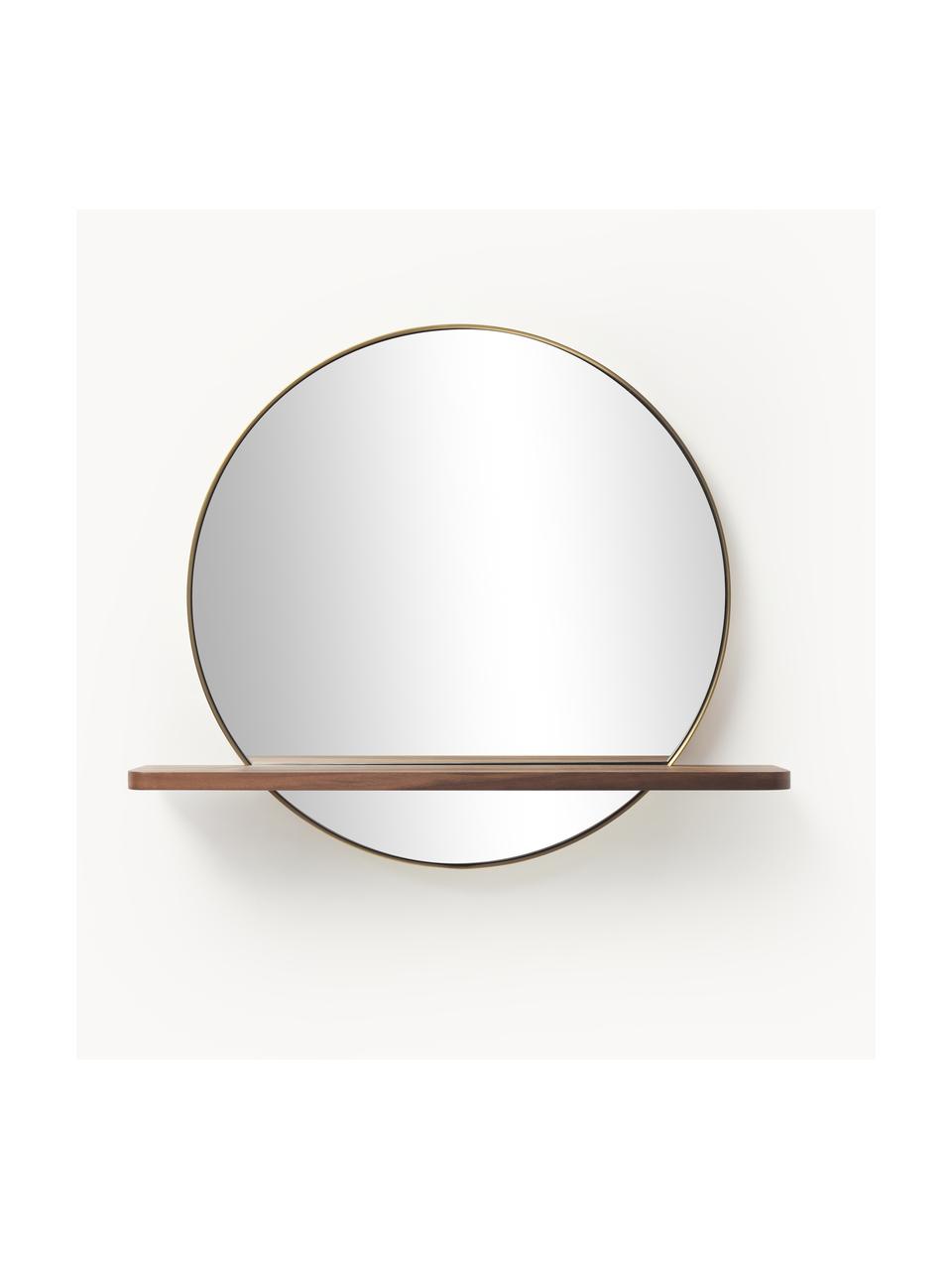 Miroir mural rond avec tablette en bois Kenny, Couleur dorée, bois, larg. 70 x haut. 60 cm