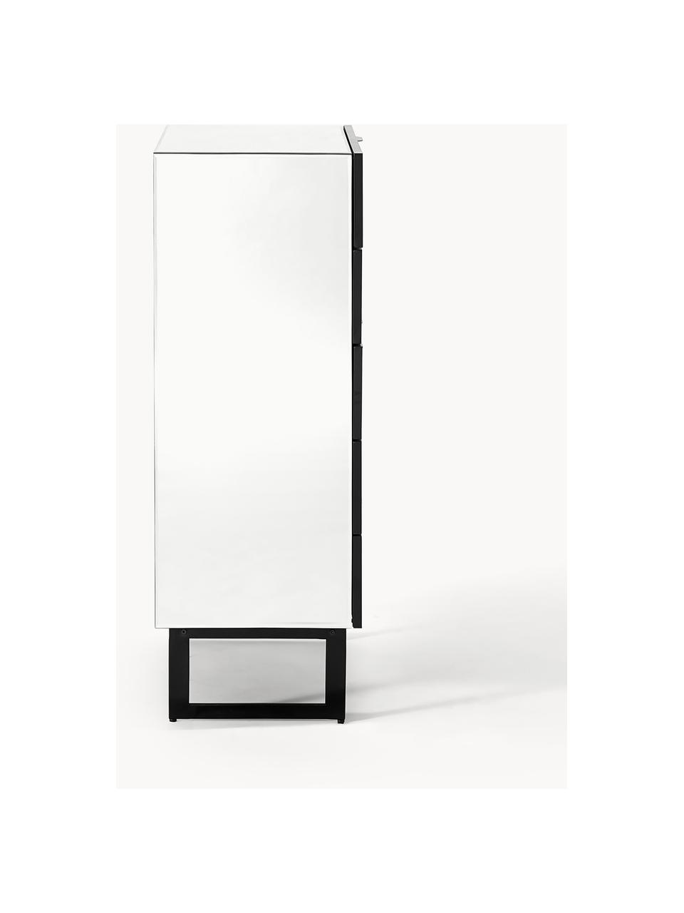 Kommode Soran mit Spiegelglas-Oberfläche, Korpus: Mitteldichte Holzfaserpla, Schwarz, Spiegelglas, B 65 x H 114 cm