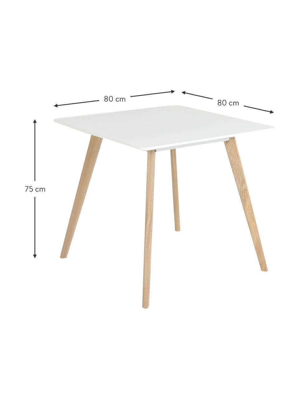 Mesa de comedor pequeña Flamy, Tablero: fibras de densidad media , Patas: madera de roble aceitada, Blanco, roble, An 80 x F 80 cm