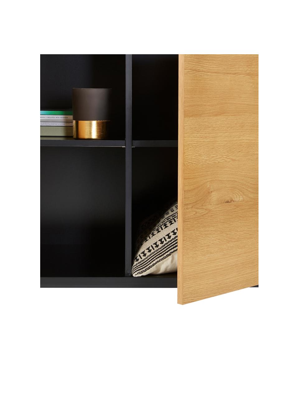 Sideboard Stellar mit Türen aus Eichenholzfurnier, Korpus: Mitteldichte Holzfaserpla, Schwarz, Eichenholz, B 165 x H 80 cm