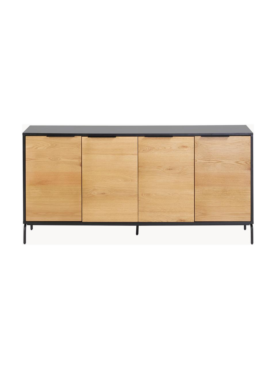 Credenza con ante e finitura in legno di quercia Stellar, Nero, legno di quercia, Larg. 165 x Alt. 80 cm