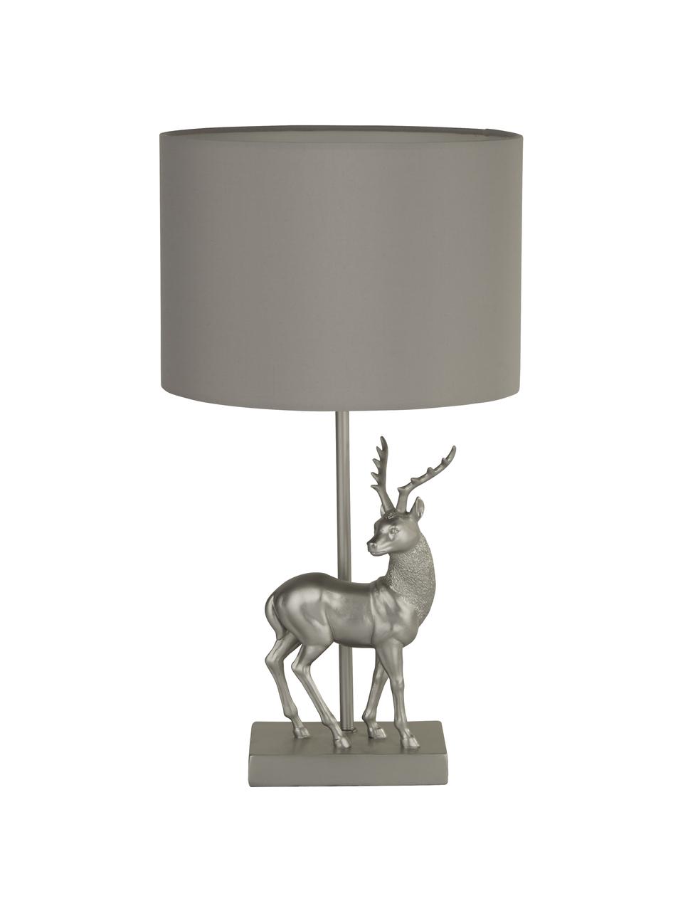 Design Tischlampe Stag in Silber, Lampenschirm: Stoff, Lampenfuß: Polyresin, Grau, Silberfarben, Ø 24 x H 43 cm