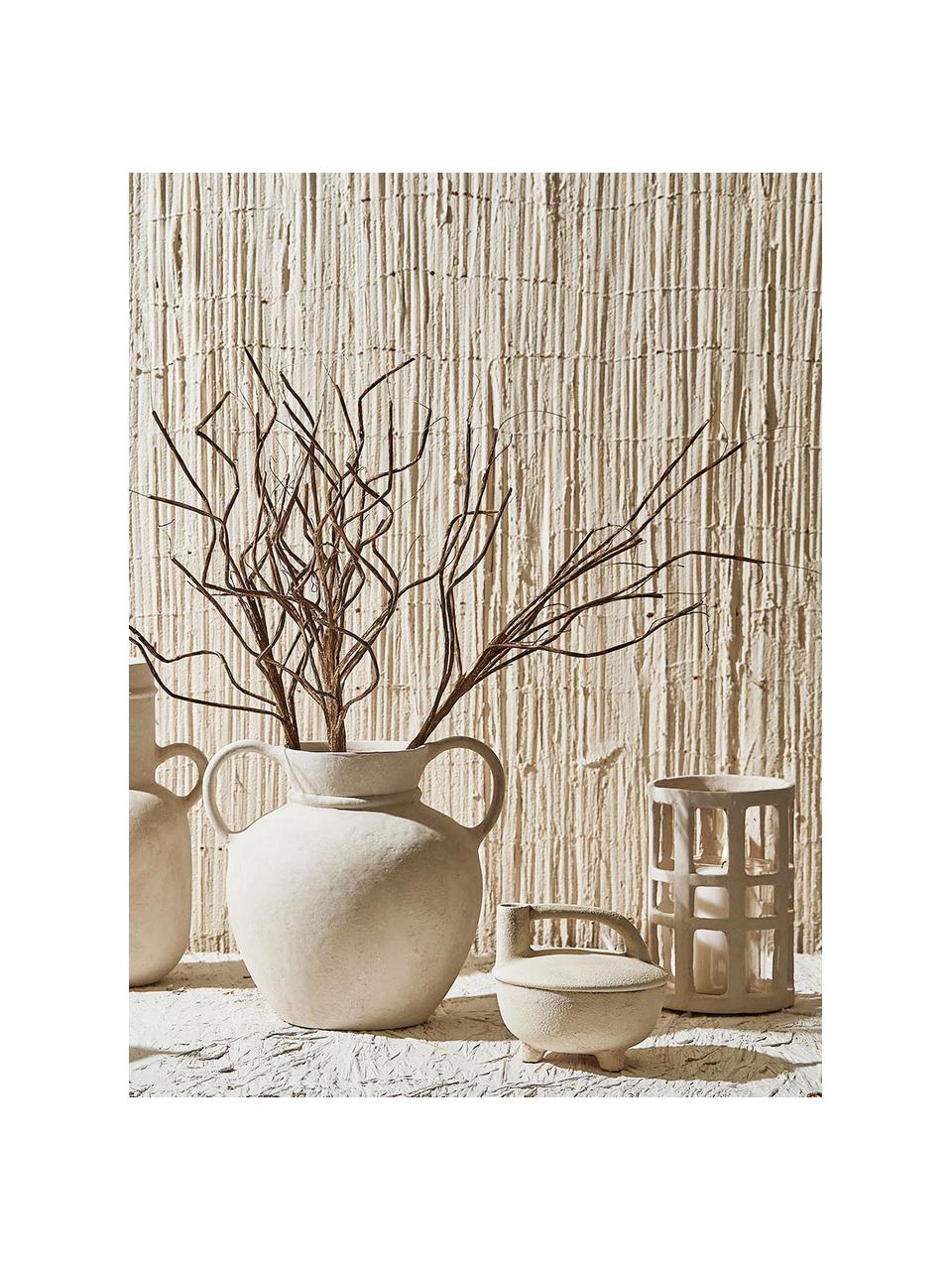 Vaso di design in gres Pithos, Gres, Bianco crema, Ø 19 x Alt. 17 cm