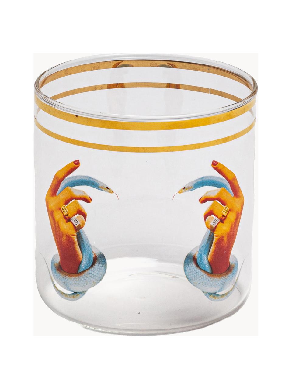 Waterglas Hands With Snakes, Decoratie: goudkleurig, Hands With Snakes, Ø 8 x H 9 cm, 370 ml