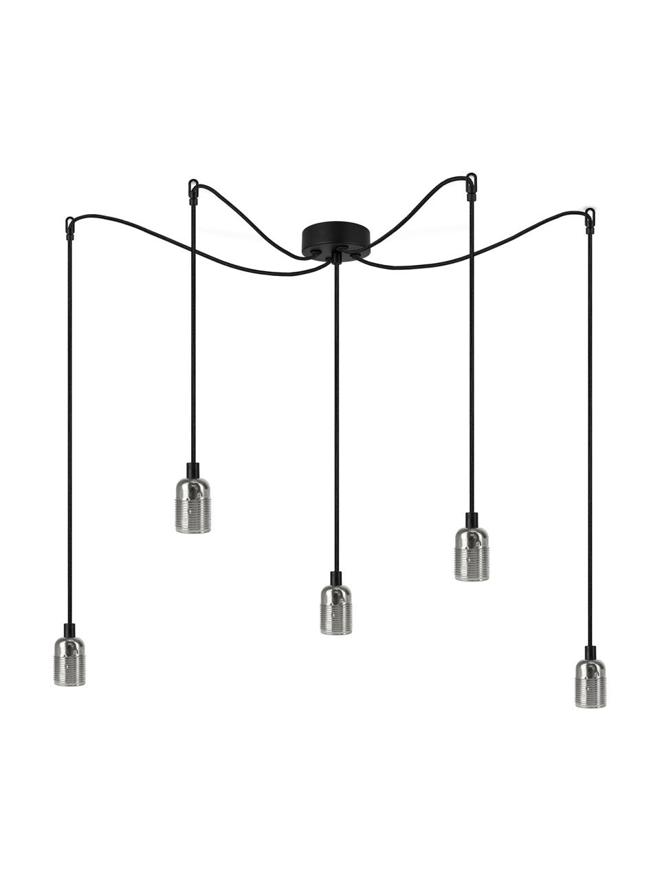 Retro hanglamp Uno, Fitting: vernikkeld metaal, Zwart, nikkelkleurig, 54 x 141 cm