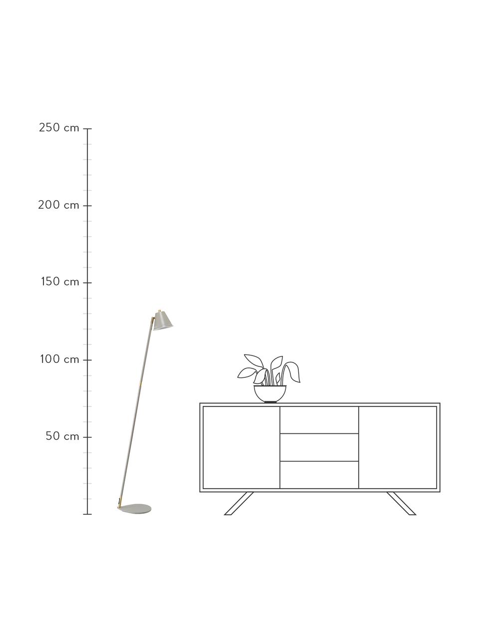 Kleine Retro-Leselampe Pine, Lampenschirm: Metall, beschichtet, Dekor: Metall, beschichtet, Grau, Messingfarben, 37 x 133 cm