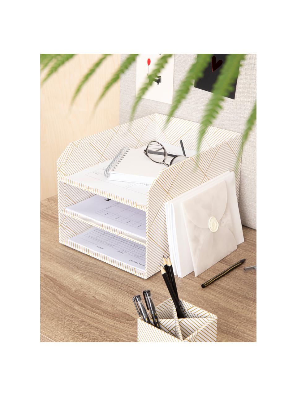 Organizer documenti Trey, Cartone solido, laminato, Bianco latte, dorato, Larg. 23 x Prof. 32 cm