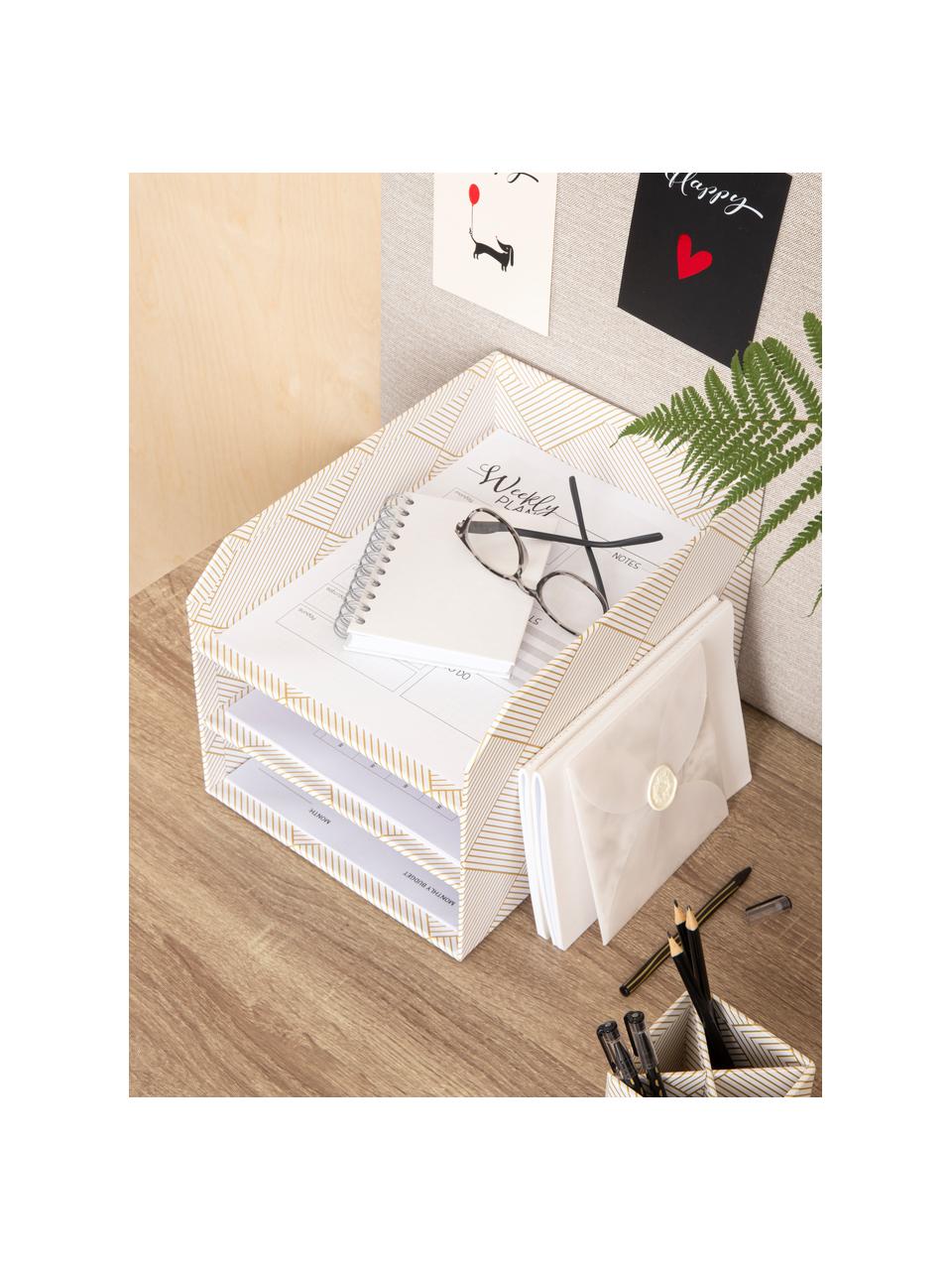 Organizer documenti Trey, Cartone solido, laminato, Bianco latte, dorato, Larg. 23 x Prof. 32 cm