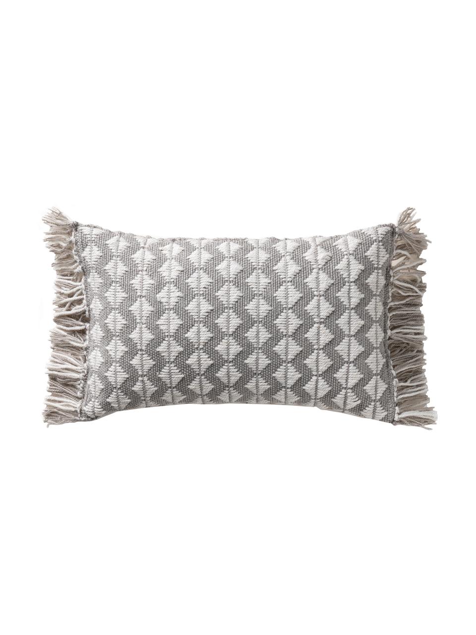 Cuscino etnico imbottito per interno-esterno in PET riciclato Morty, 100% poliestere (PET riciclato), Grigio, bianco latteo, Larg. 30 x Lung. 50 cm