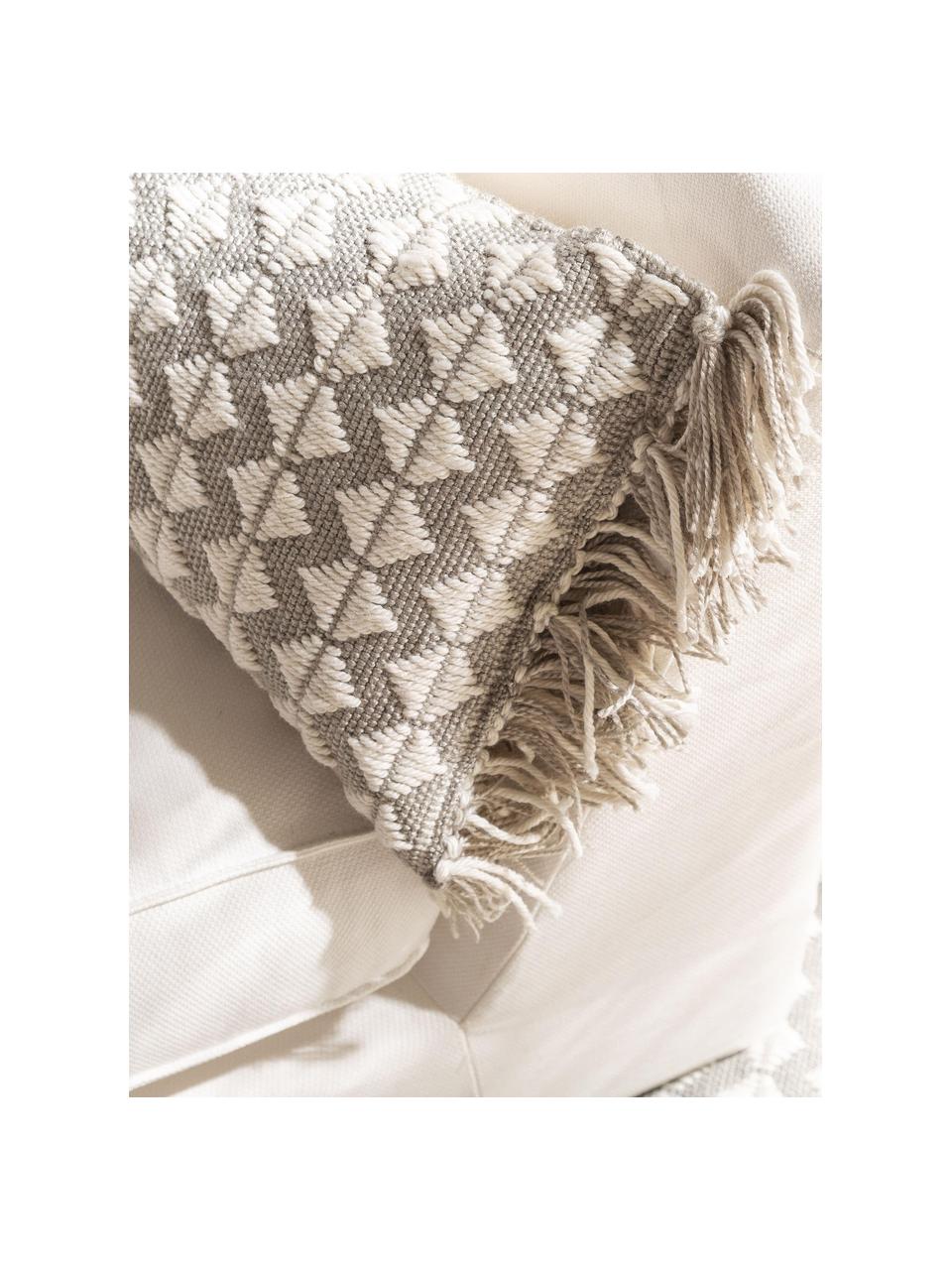 Cuscino etnico imbottito per interno-esterno in PET riciclato Morty, 100% poliestere (PET riciclato), Grigio, bianco latteo, Larg. 30 x Lung. 50 cm