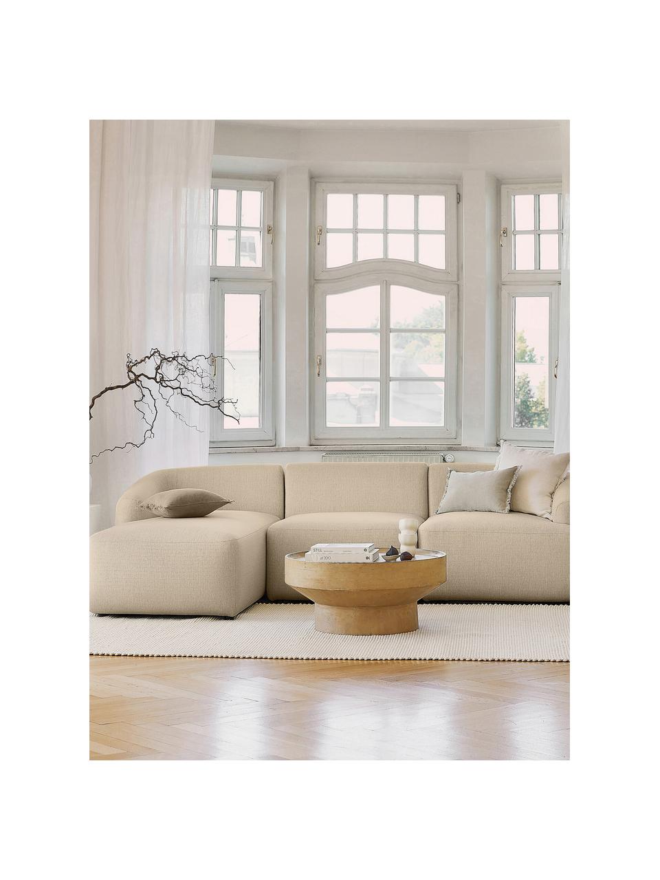 Narożna sofa modułowa Sofia, Tapicerka: 100% polipropylen Dzięki , Stelaż: lite drewno sosnowe, płyt, Nogi: tworzywo sztuczne, Beżowa tkanina, S 278 x G 174 cm, lewostronna
