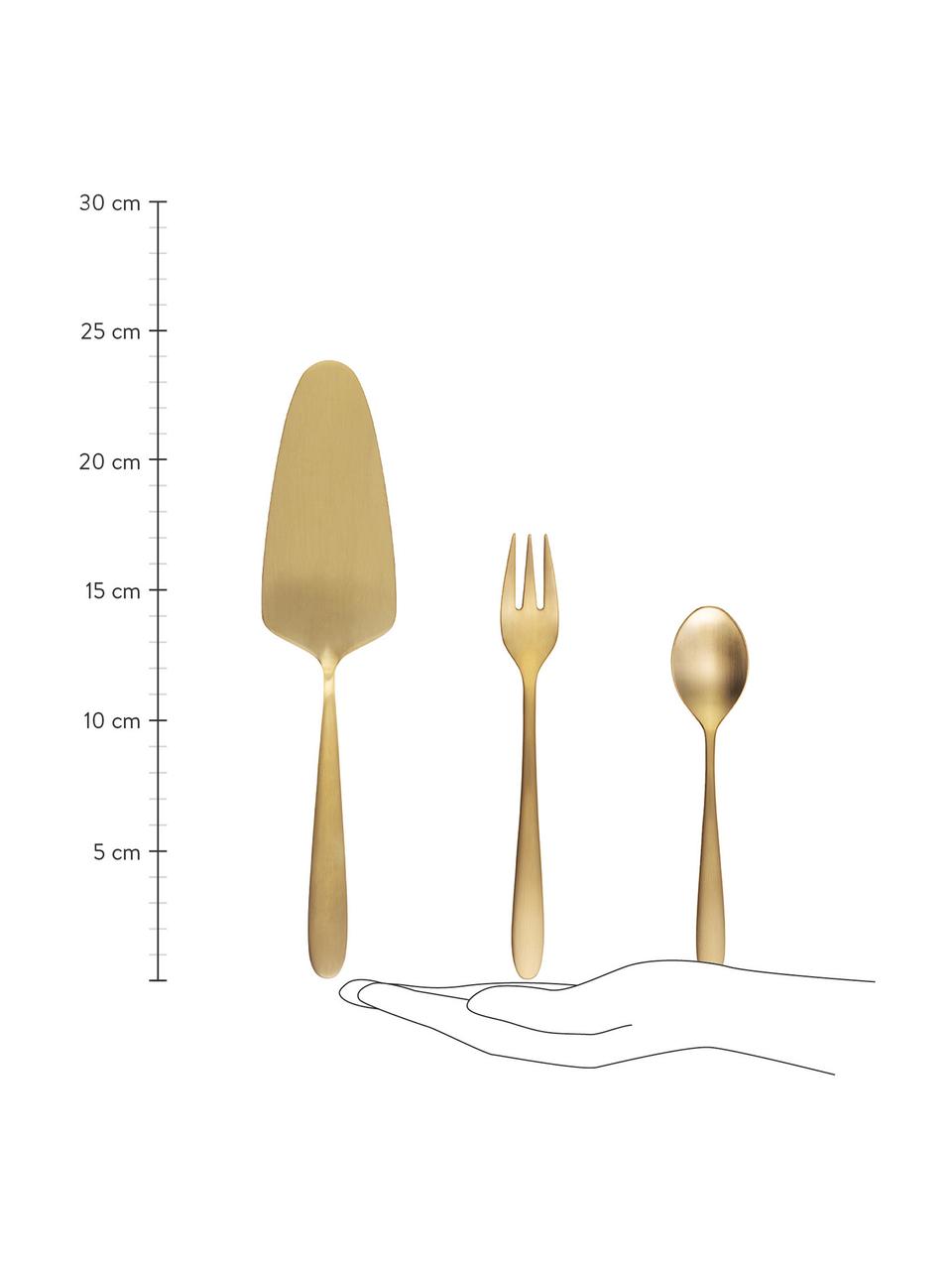 Taartbestekset Tulip, 6 personen (13-delig), Edelstaal 18/10

Het bestek is gemaakt van roestvrij staal. Het is daardoor duurzaam, roest niet en is bestand tegen bacteriën. Daarnaast is het vaatwasmachinebestendig, kleurvast, onderhoudsvriendelijk, smaakloos en zuurbestendig., Mat goudkleurig, Set in verschillende groottes